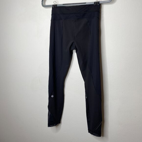 Lululemon Black Side Hip Zip Pockets Mesh Detail Waist & Ankle 7/8 Leggings 4 - Picture 6 of 8